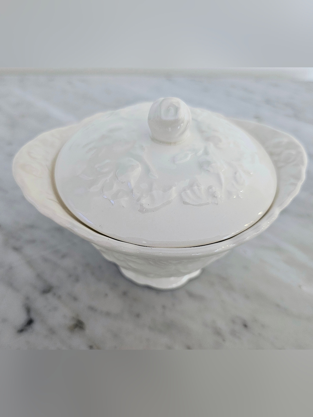 Steubenville Rose Point White Sugar Bowl w Lid Vintage Ironstone